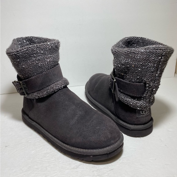 UGG Australia Cambridge Boots Womens Grey Suede Metallic Belted Size 8 - Picture 11 of 15